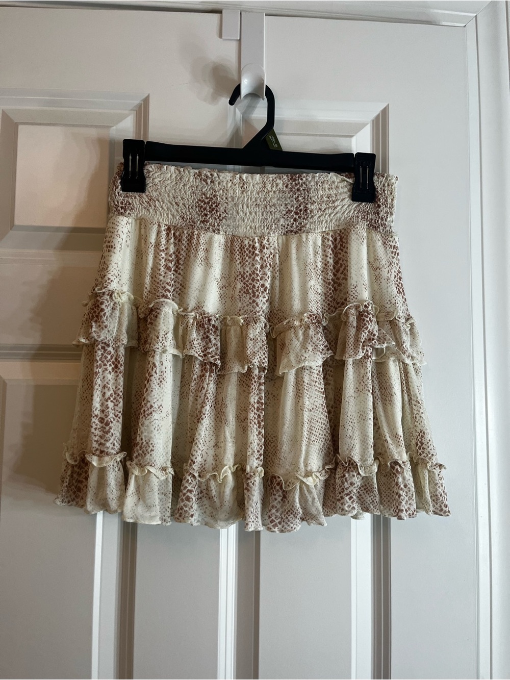Altar'd State Cream and Brown Ruffled Tiered Mini Skirt